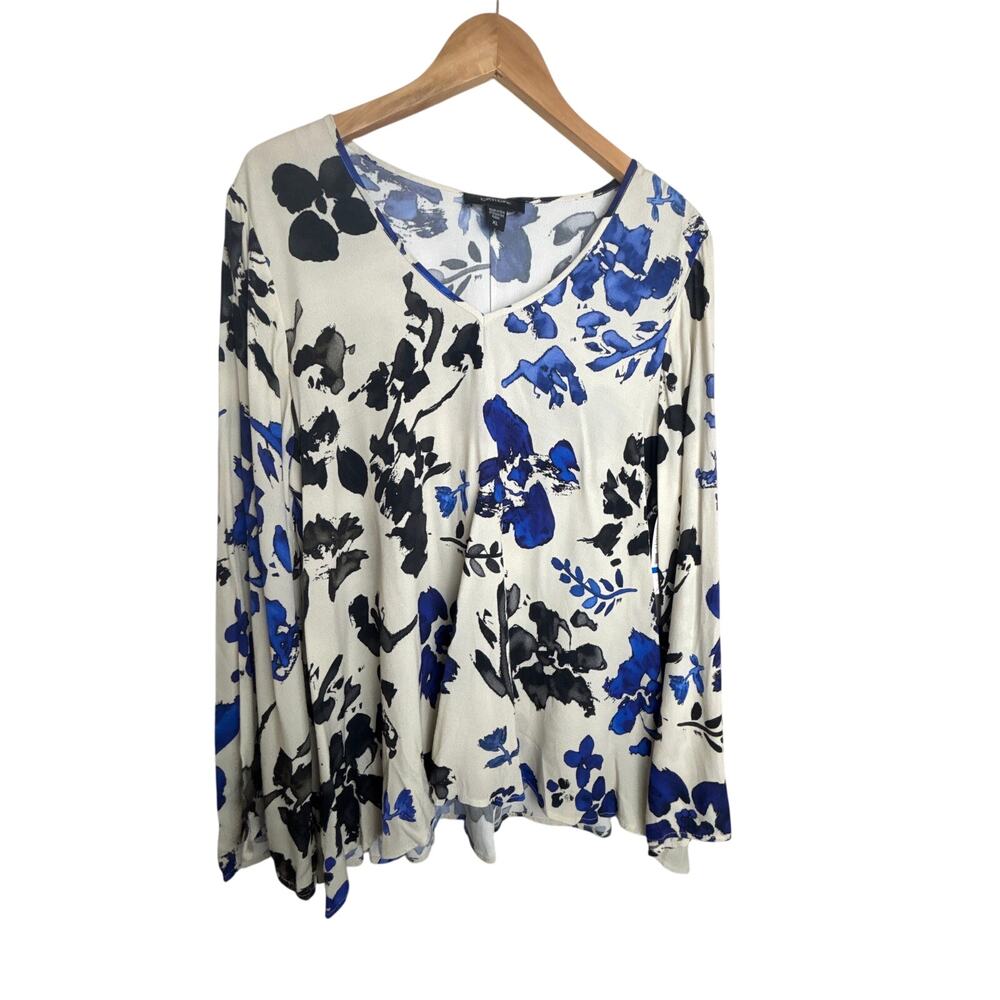 NWT Karen Kane Midnight Sun Bell Sleeve Top XL Blue Black Floral